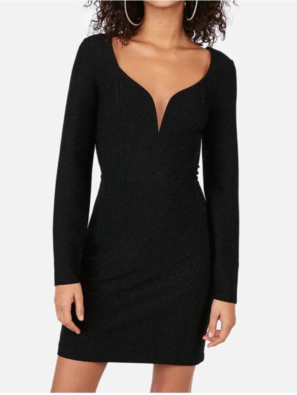 Express Black Long-Sleeve Sparkle Bodycon Dress